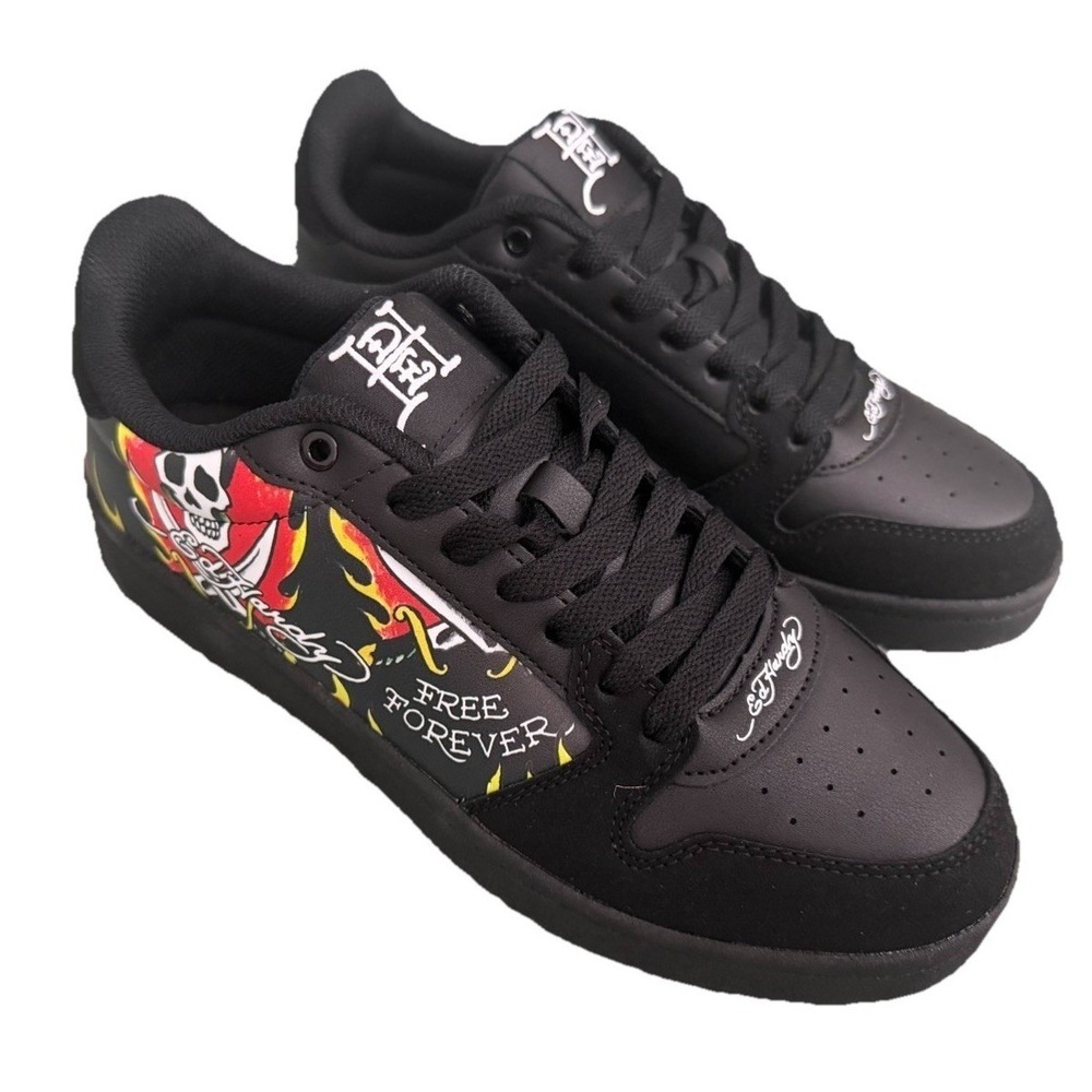 Ed Hardy‎ Skull Flame Sneakers Men's Size 9 Tattoo Graphic Shoes New